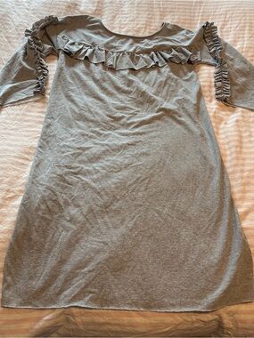 Ruffle-Trim Long Sleeve Grey Women's Dress
